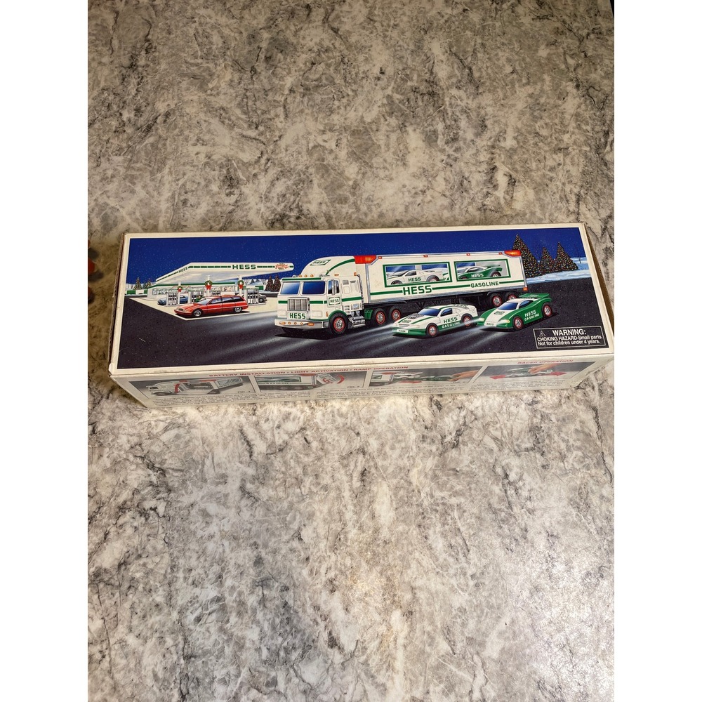 1997 Hess Toy Truck and Racers White Green Red Vintage Collectible with Box